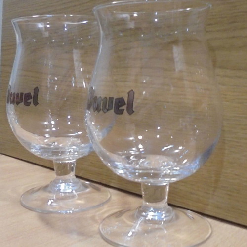 Duvel beer set of two promotional tulip glasses 500ml like new