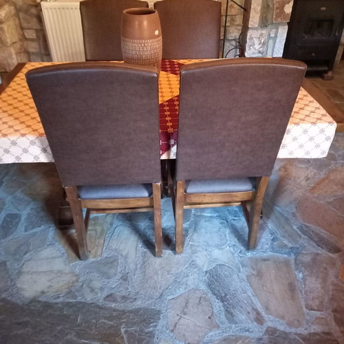 Monastic style dining set used, 4 to 6 seats, mahogany