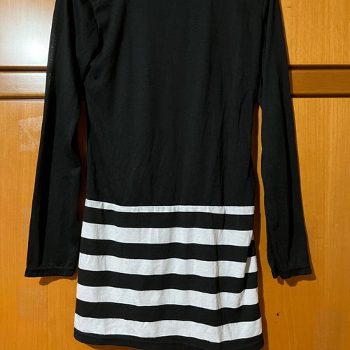 Black and white striped blouse dress size S like new