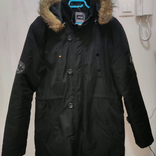 Manager parka jacket used, size L, black with detachable hood