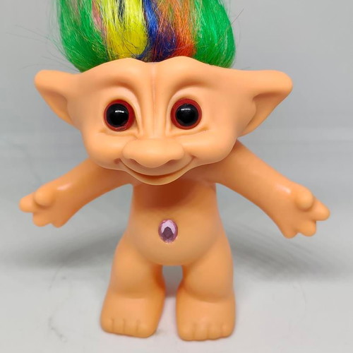 Collectible Efxoulis Troll Doll with Multicolored Hair and Pink Gem like new
