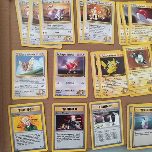 Lt Surge Theme Deck Pokemon Gym Heroes with 52 cards and PSA 5 Lt Surge Magneton used
