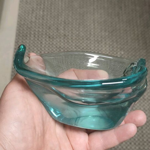 Art Glass Bohemia Bowl Ashtray used, Czech vintage turquoise