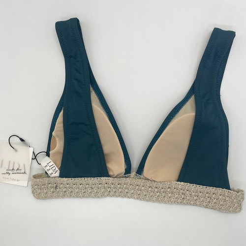 Lida triangle bikini top Medium new, petrol with knitted trim