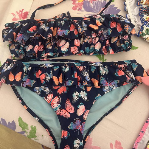 3 girls' bikinis for 9 years old with free straw hat
