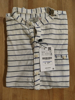 Zara kids shirt new, white with blue stripes, size 164