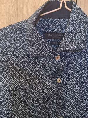 Zara Man ανδρικό πουκάμισο slim fit M, μπλε με λευκό μοτίβο