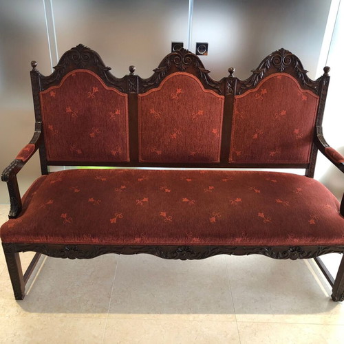 Carved three-seater sofa used, vintage