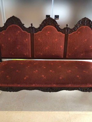 Carved three-seater sofa used, vintage
