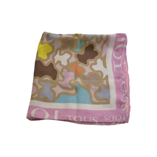 Tous silk square scarf pastel pink multicolor like new