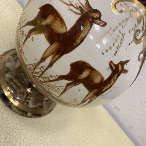 Belgian hand-painted vase used with hunting motif