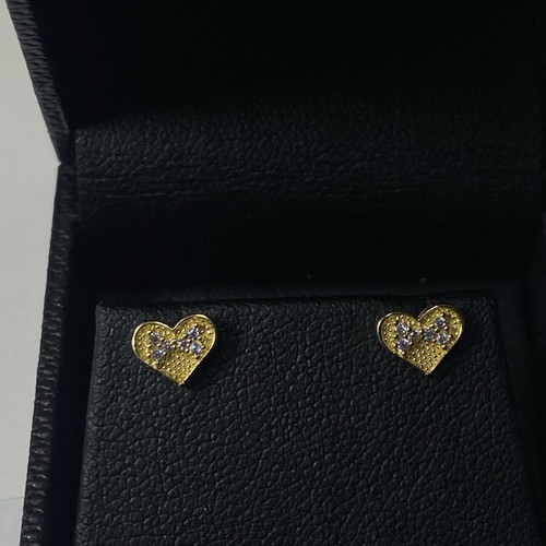 Gold heart earrings 14k with zircon, handmade