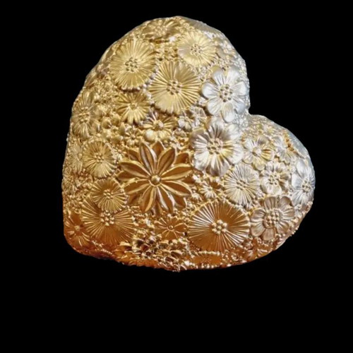 Decorative heart gold with embossed flowers new