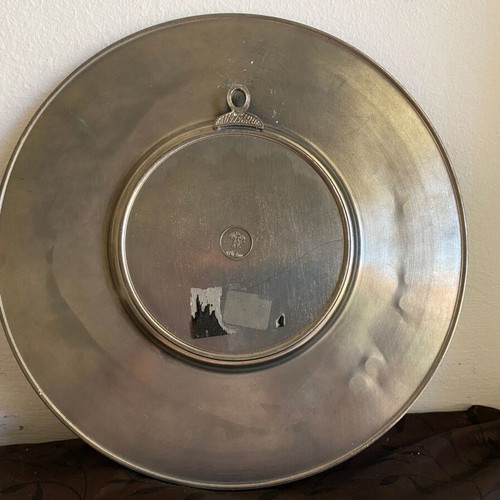 Vintage German Decorative Wall Plate like new, pewter alloy