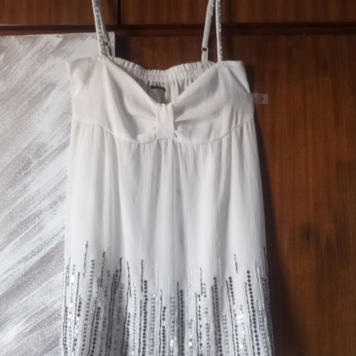 Bershka Long White Tunic with Sequins and Beads, Like New, Size M