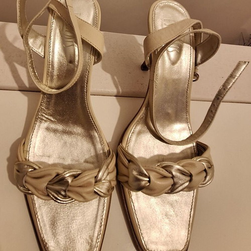 Esthisis by Gianna Kazakou women's leather sandals like new, beige and gold