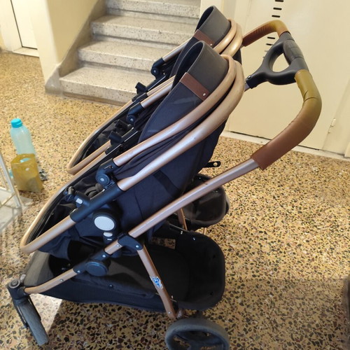 Chipolino twin stroller with baskets and car seat adapters used