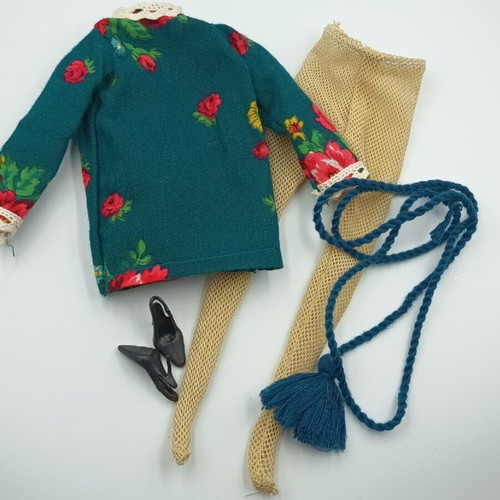 Doll clothes like new cotton dress set with belt, stockings, shoes