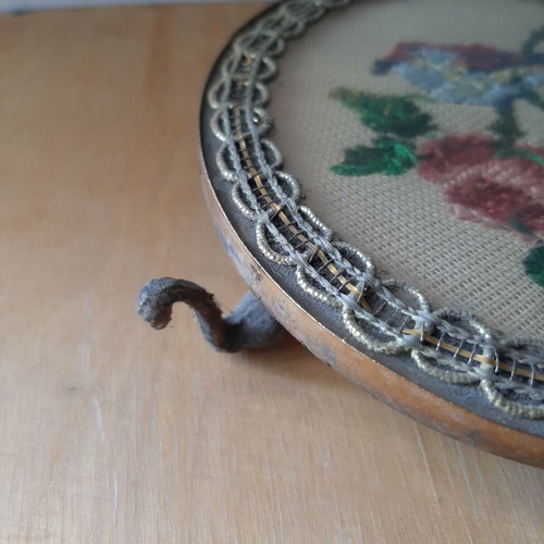 Decorative plate with embroidery and swan feet used, 1950s vintage