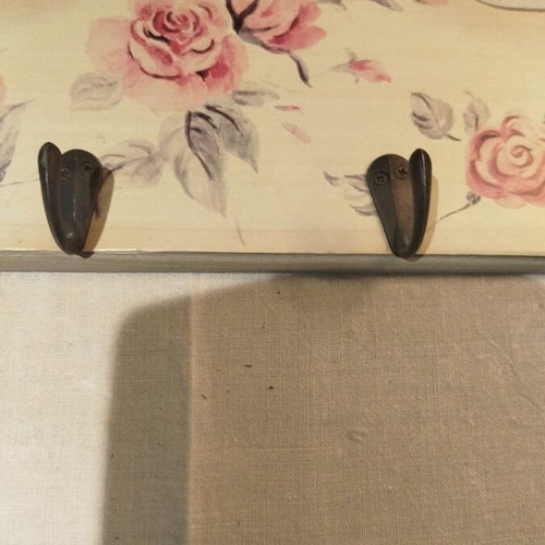 Wooden wall hanger used, 40 cm, four hooks, floral design