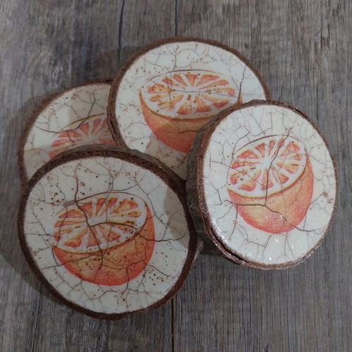 Decorative Tree Trunk Slices with Oranges Handmade