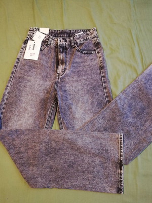 Grey denim pants new, high waist with wide leg, size S