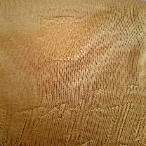 Vintage Cartier blouse used, light mustard with burgundy neck, cotton silk