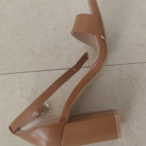 Women's camel ankle-strap sandals size 35 new, 8 cm heel