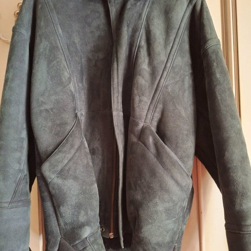 Mouton coat unisex used, dark green-gray, Swiss origin
