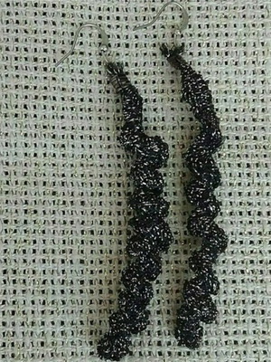 Long black lurex spiral earrings new handmade