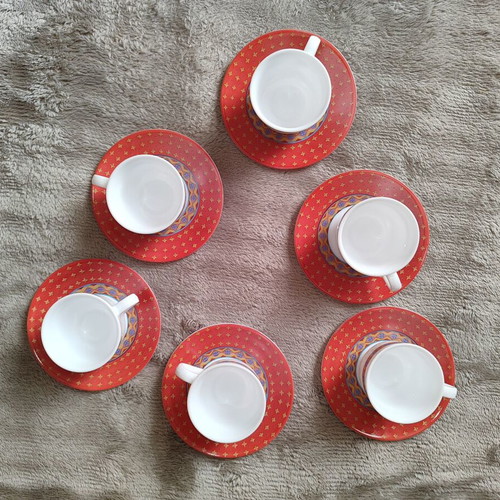 Set of 6 espresso/Greek coffee cups with saucers Boho ethnic design like new