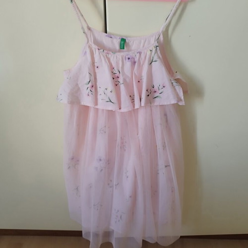 Benetton dress 130cm like new, pink, 100% cotton, side zipper