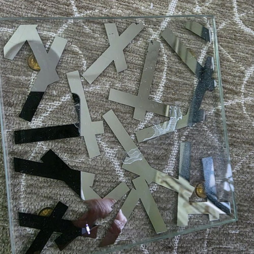 Glass coasters with beautiful designs on wooden base like new