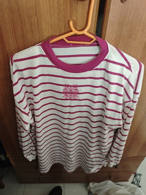 Women's cotton blouse size L like new, white and pink