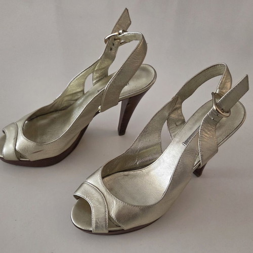 Dune London Gold Metallic Leather Slingback Heels used