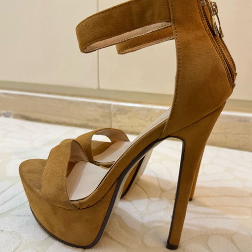 Suede platform sandals size 36 like new, 15 cm heel, beige