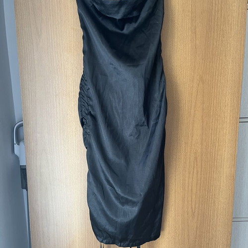 Black midi dress with ruches and adjustable cords like new, size S