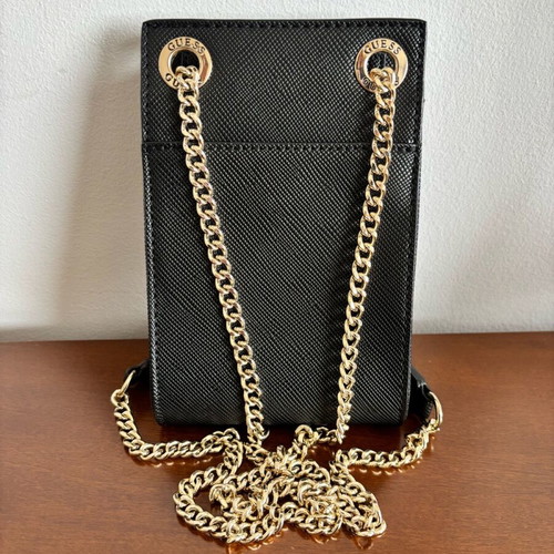 Guess Noelle Shoulder Phone Bag black with gold chain like new