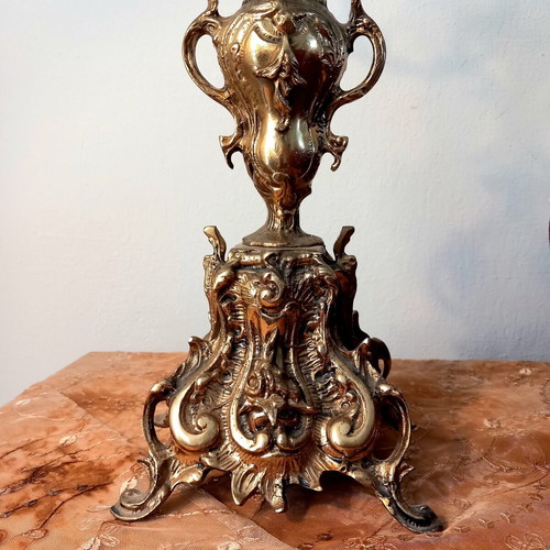 Vintage brass table clock with five-arm candlestick set like new