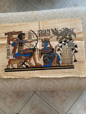 Papyrus with Handmade Egyptian Scene 60x41 cm New