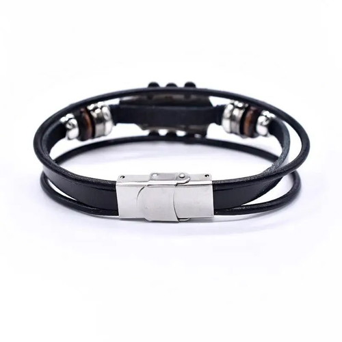 Men's leather bracelet electric guitar with steel clasp new