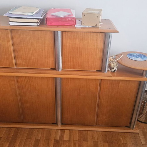 Office furniture set used with desk, chairs, cabinet, and glass table