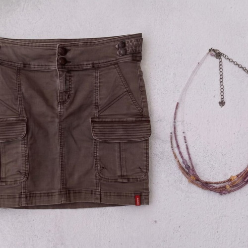 Brown cargo mini skirt size M like new with handmade necklace gift