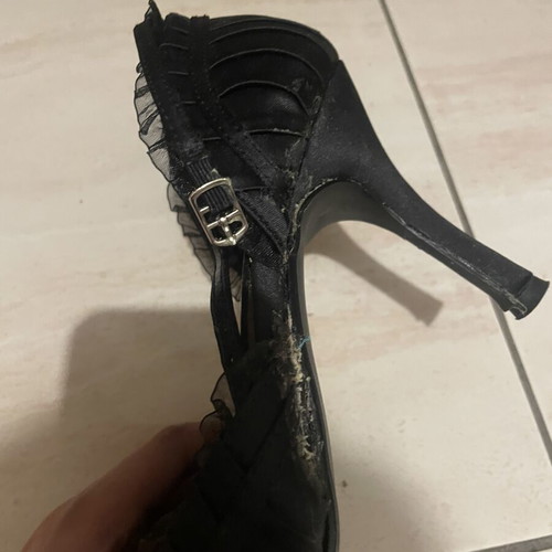 Black satin vintage heels size 38, used, rare piece