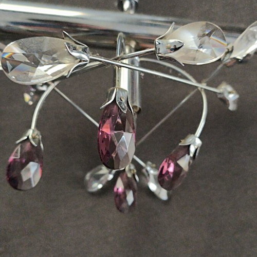 Silver light fixture with purple and white crystals like new