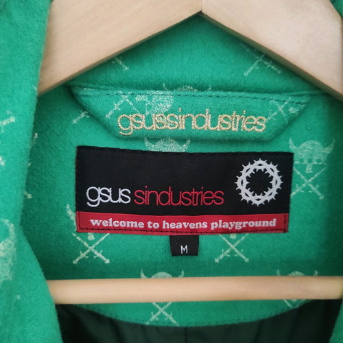 GSUS Sindustries green wool coat like new with viking pattern size M