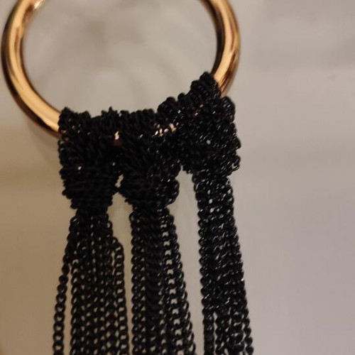 Long gold necklace with black chains new, heavy piece