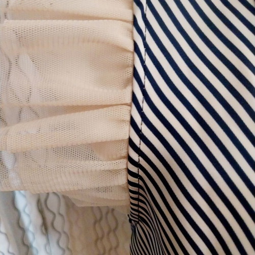 Top with ruffle sleeves like new, blue and beige, size S/M
