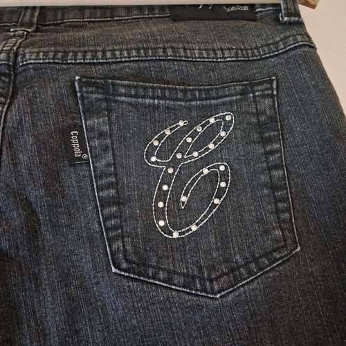 Coppola Women's Capri Jeans Like New, Gray/Anthracite with Rhinestones and Embroidery Size 46