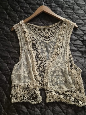 Boho crochet lace γιλέκο εκρού, ρομαντικό, φεστιβάλ